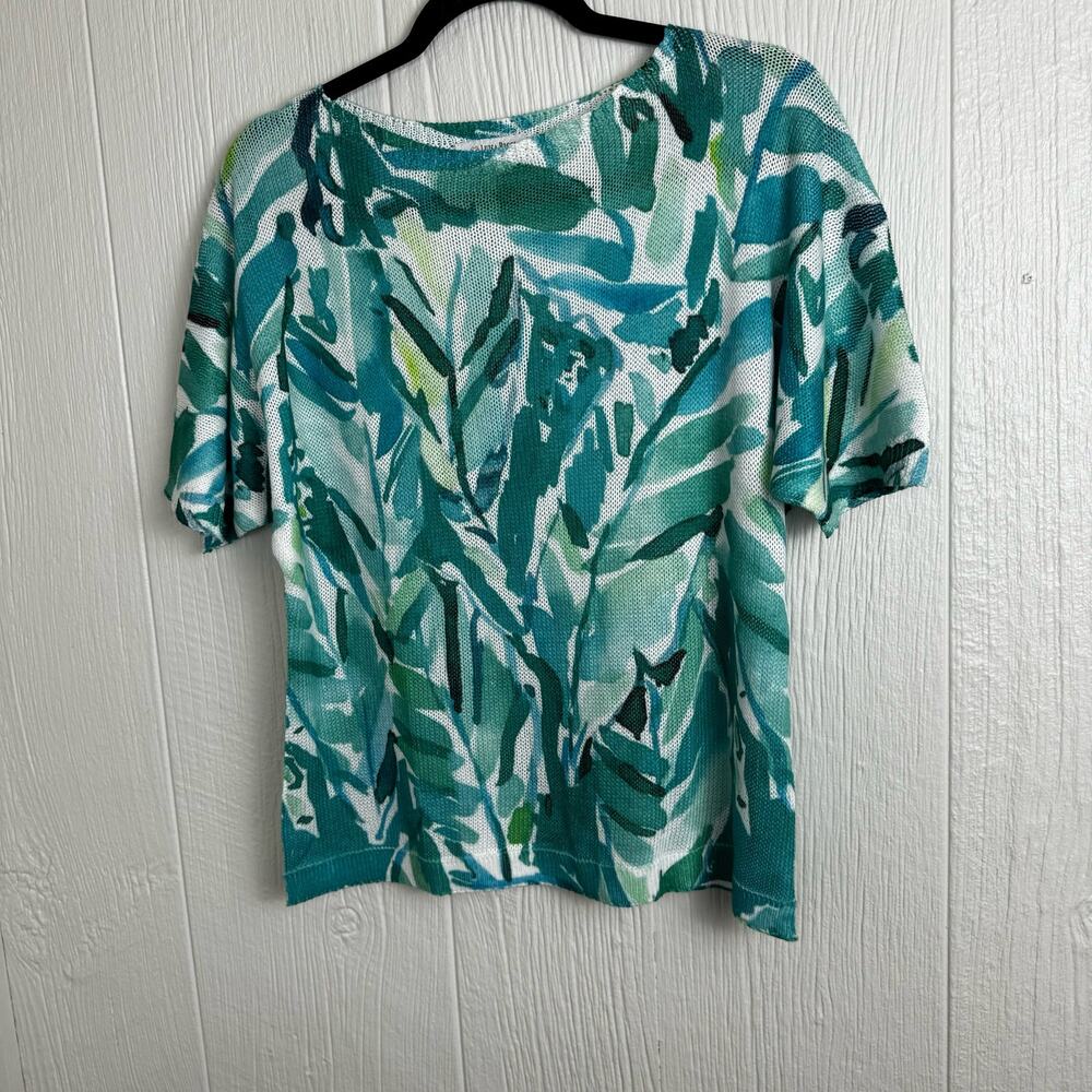 Luisa Ricci Short Sleeve Loose Knit Top Size Small Tropical Print Green Italy - Picture 6 of 6